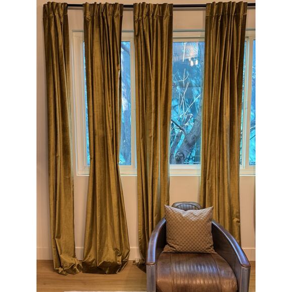 West Elm 1 Set Two (2) Luster Velvet Curtains 48x108 Wasabi - Picture 7 of 9